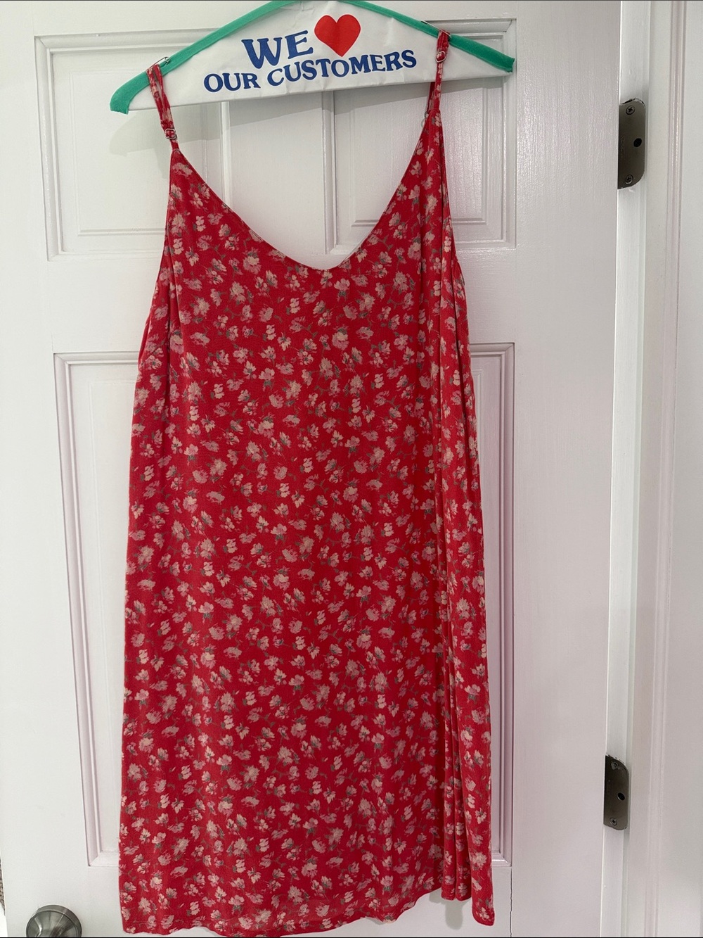Red Floral Mini Slip Dress with Adjustable Straps
